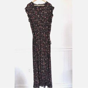 LTS Women’s Black Floral Maxi Dress Boho Neutral  Size 20 *A48